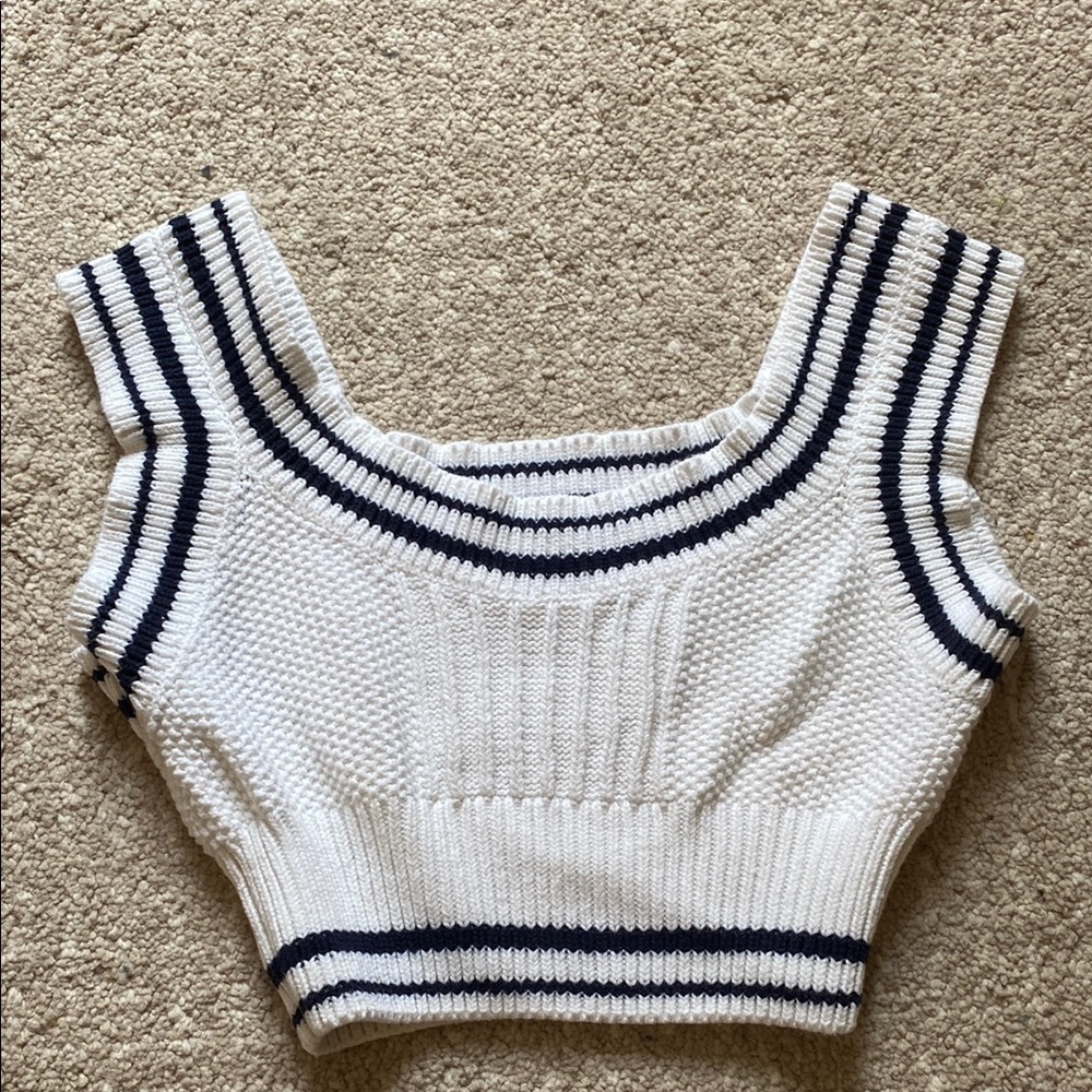 Striped Knit Crop Top - White and Black